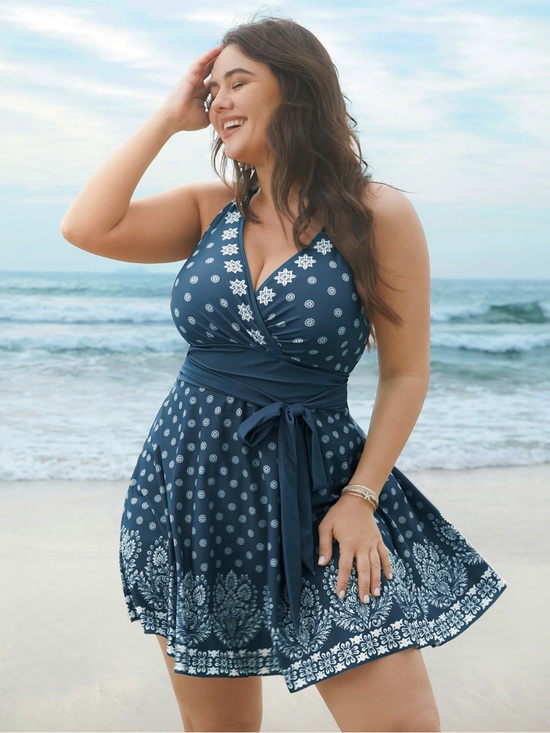 BloomChic Other - NWT BloomChic Boho Print Waist-Tie Surplice Neck Swim Dress Size 14-16
